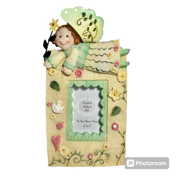 Vintage Elizabeth Andrews Angel Flower Resin Photo Picture Frame Hearts Dove - Picture 10 of 10